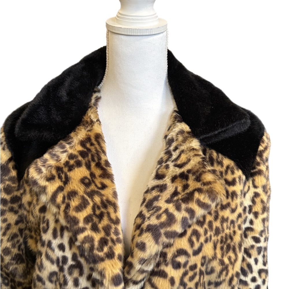 Pia Rossini Leopard Print Faux Fur Coat Black Trim M/L - Picture 5 of 12